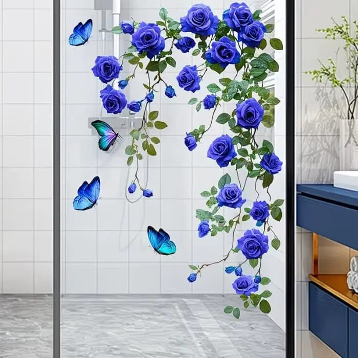 Autocollant mural en verre motif feuille de fleur, amovible, auto-adhésif en PVC, pour salle de bain