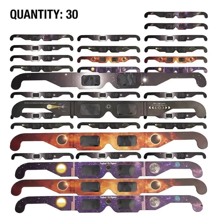 Lunettes d'éclipse solaire, 30 pièces, lunettes de soleil pour observation de l'éclipse solaire tota