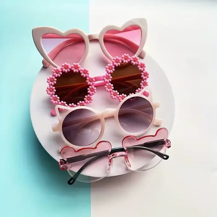 Lunettes Y2K à montures rondes roses, découpes en forme de cœur et verres colorés, 4 pièces, pour le