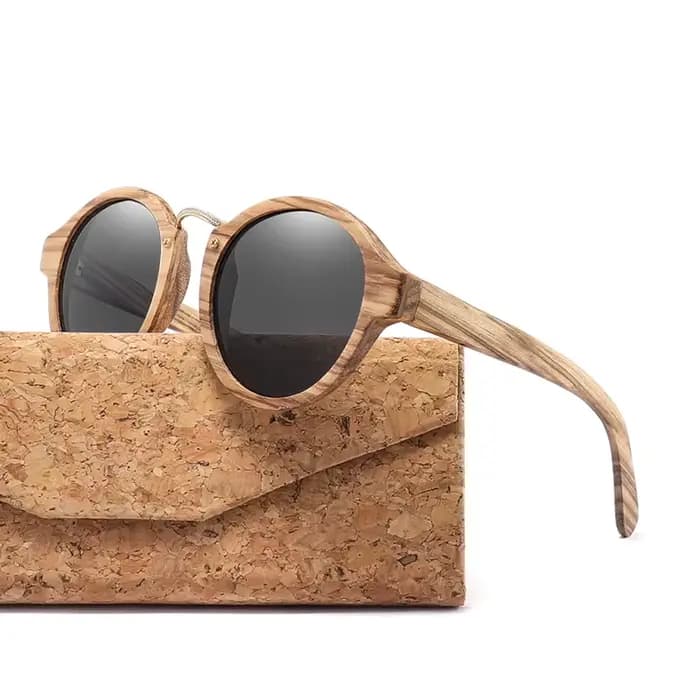 Lunettes de soleil en bois zèbre pour hommes et femmes, lunettes de soleil rondes rétro, verres pola