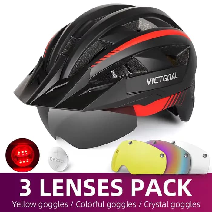 VICTGOAL MTB Casque de vélo Lunettes de protection solaire Hommes Femmes Casque de vélo Feu arrière 