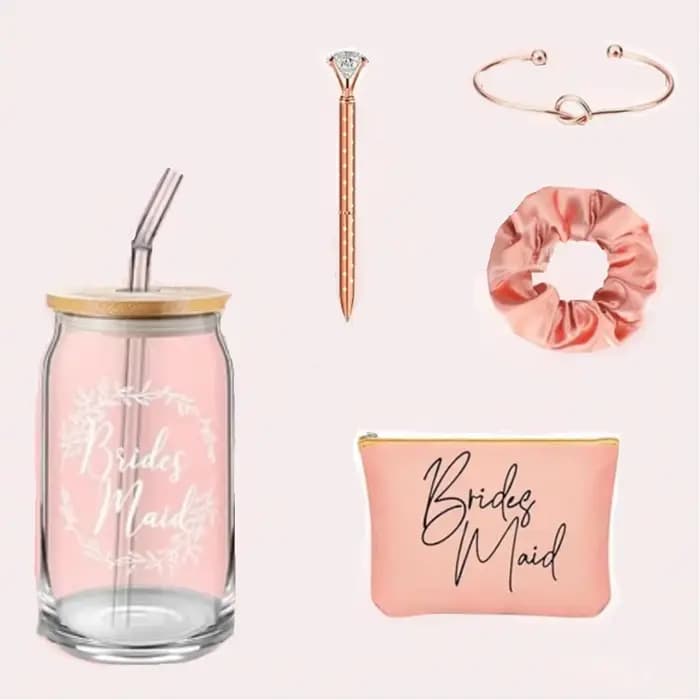 Ensemble de Cadeaux de Demoiselle d'Honneur, Sacs de Maquillage Cosmétique, en Verre de 16oz, pour l