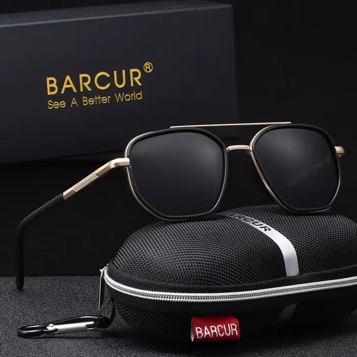 BARCUR-Lunettes de soleil polarisées pour homme, monture polygone, lentille TAC, design rayé délicat
