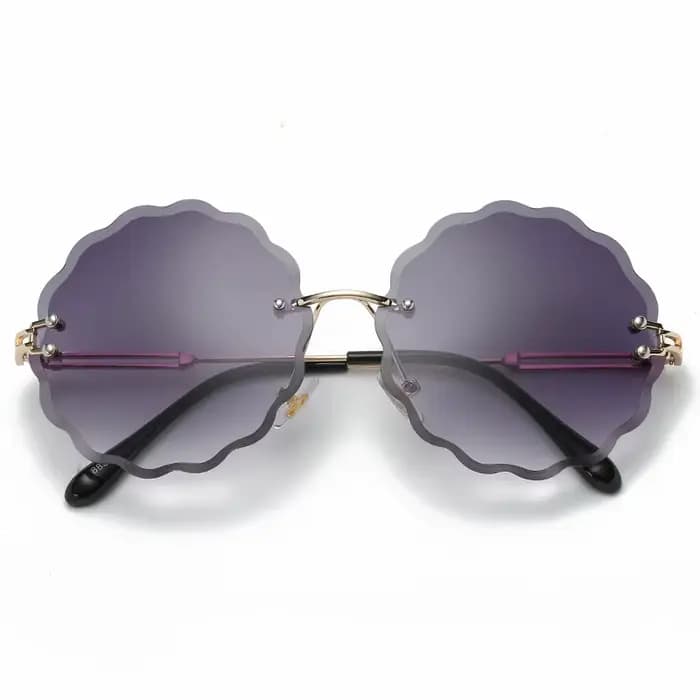 Lunettes de soleil rondes à fleurs pour femmes, marque de luxe, monture sans monture, nuances pour d