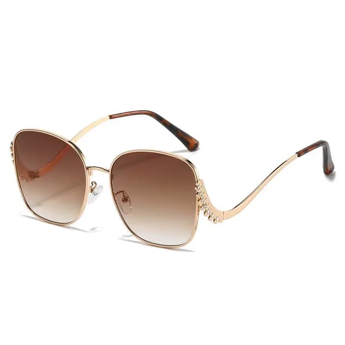 Lunettes de soleil tendance à grande monture personnalisées incrustées de diamants à jambes incurvée