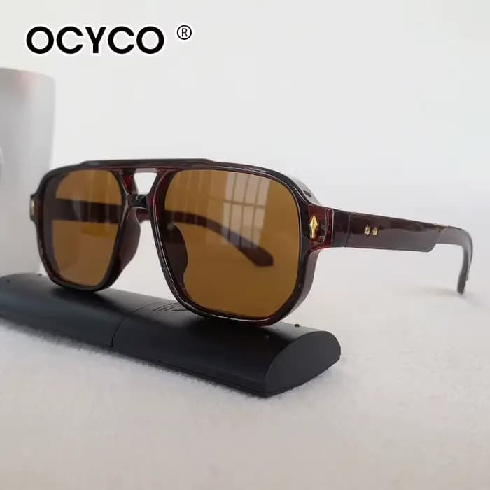 OCYCO 2026 Lunettes de soleil vintage à double pont pour hommes, monture carrée, verres vert océan t