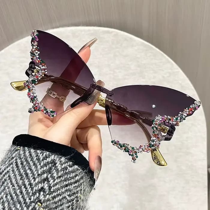Lunettes de soleil papillon œil de chat sans monture, populaires pour femmes et hommes, grandes lune