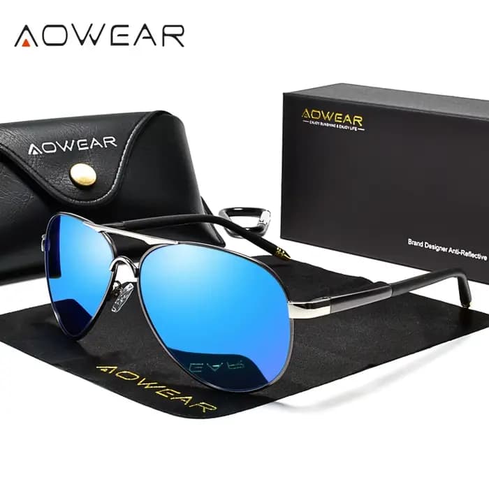 AOWEAR Aviation lunettes De soleil polarisées hommes conduite miroir lunettes De soleil mâle marque 