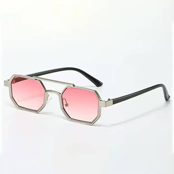 Lunettes de soleil élégantes en métal avec monture bicolore - Verres bleu dégradé, forme carrée, acc
