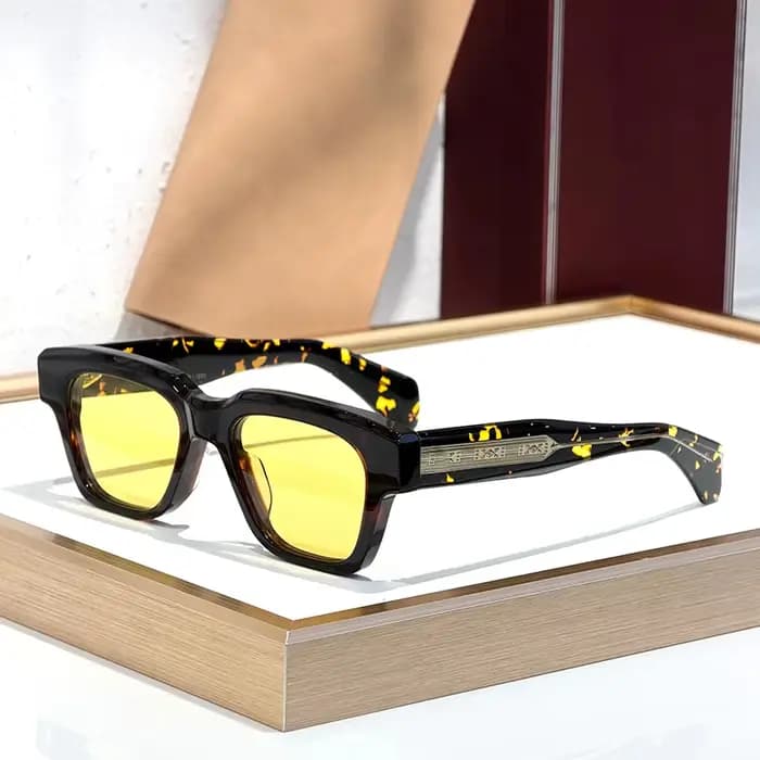 Lunettes de soleil FELLINI classiques noires patchwork pour hommes, fabrication de luxe, monture épa