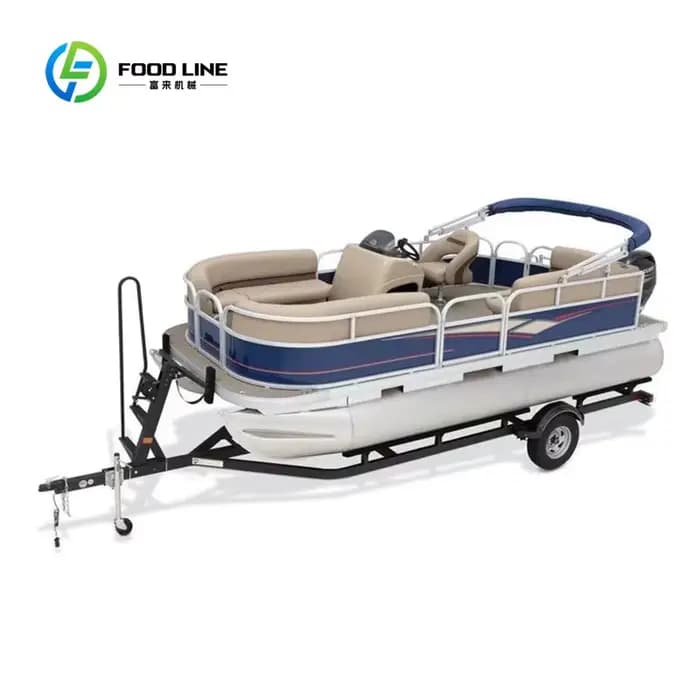 Yacht ponton en aluminium et verre, bateau de luxe multifonctionnel avec moteur hors-bord pour la pê
