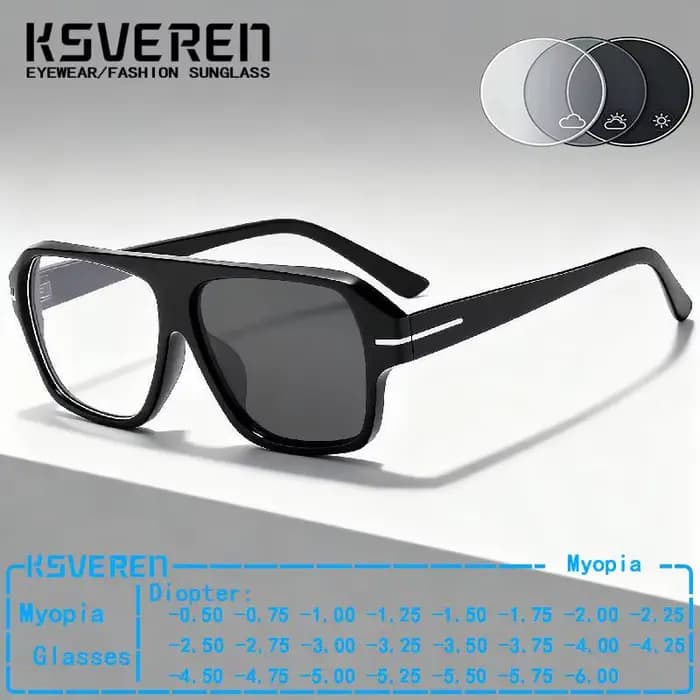 Lunettes de myopie photochromiques carrées surdimensionnées pour hommes et femmes, verres de Prescri