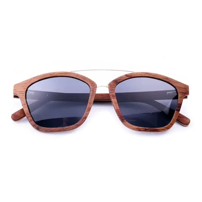 Lunettes de soleil de luxe en bois marron pour hommes et femmes, Vintage, Double pont doré, en bambo