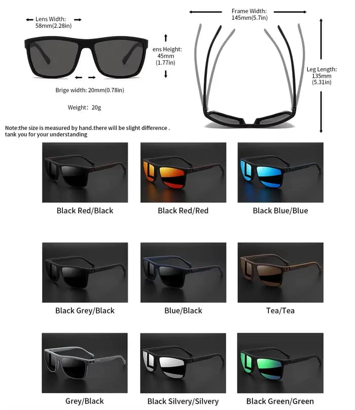 Lunettes de soleil polarisées carrées de qualité supérieure – Conception de charnière à ressort, aju