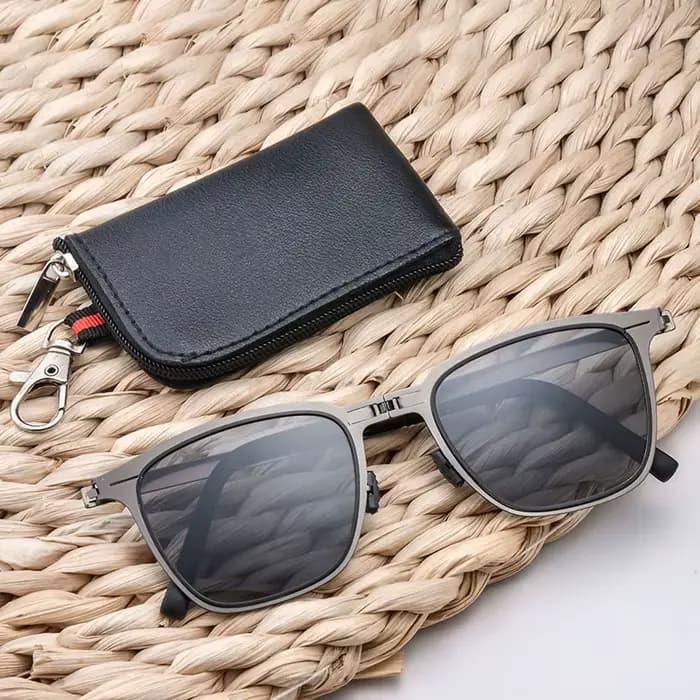 Lunettes de soleil carrées pliantes en acier inoxydable ultra légères, lunettes de soleil portables,