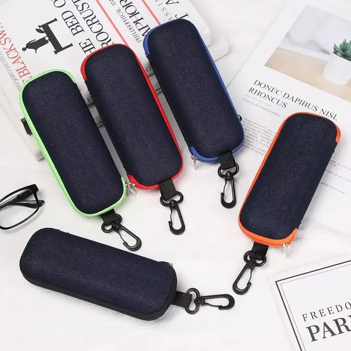 Boîte à Lunettes en Tissu Denim à Fermeture Éclair, Conteneur de Protection, Étui pour Lunettes de L