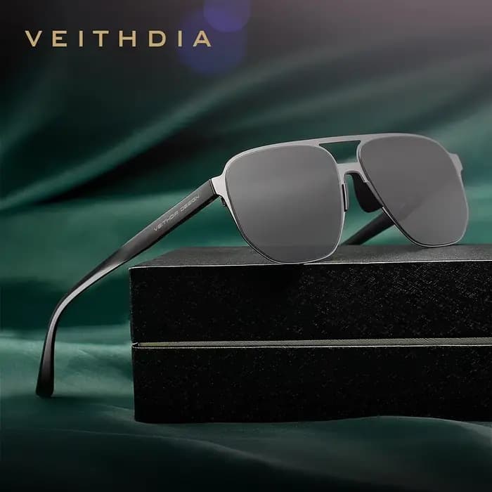 VEITHDIA-Lunettes de soleil pilote en acier inoxydable pour hommes, lunettes de sport polarisées, lu