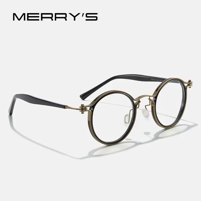 MERRYS DESIGN rétro rond Steampunk lunettes cadre hommes femmes luxe alliage de titane lunettes myop