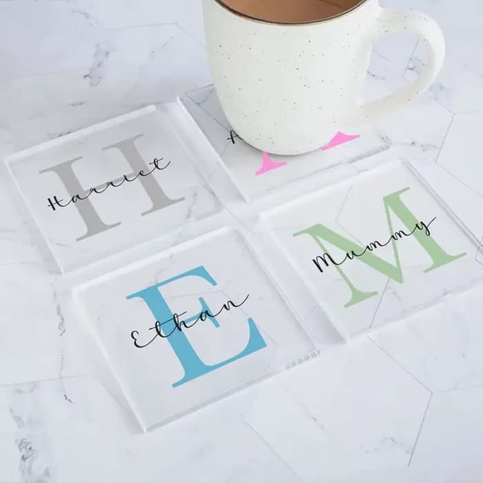 1 pièces gratuit personnalisé carré Transparent dessous de verre nom dessous de verre pour cadeau d'