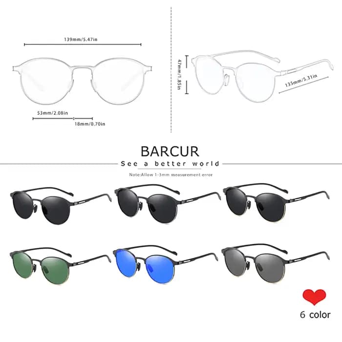 BARCUR-Lunettes de soleil polarisées pour femme, verres solaires ronds, à la mode, pour la conduite