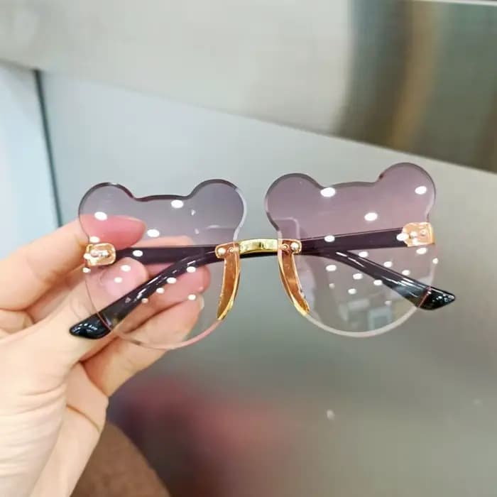 Lunettes de soleil sans monture pour enfants, ours de dessin animé mignon, lunettes d'extérieur pour