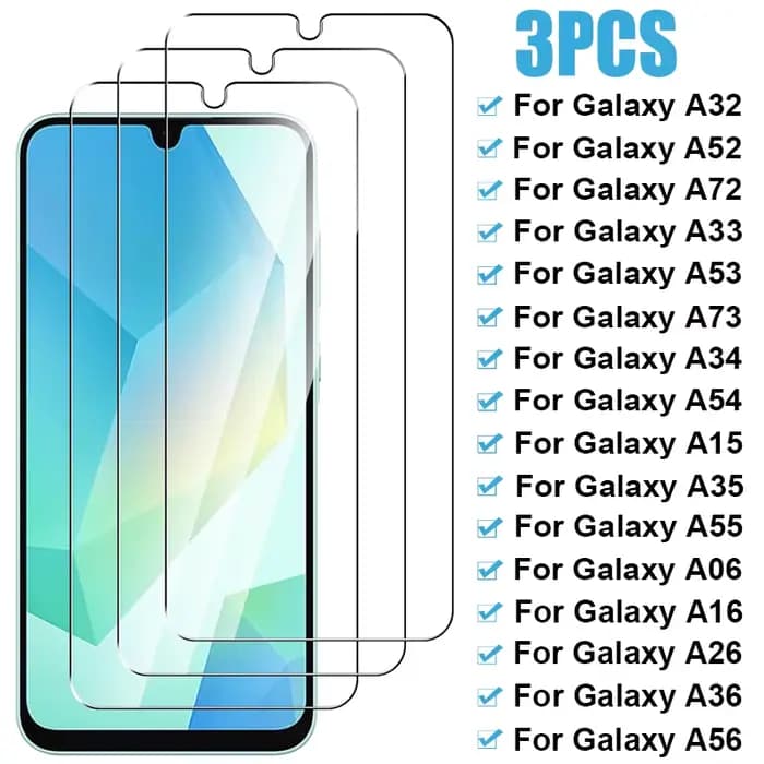 3 pièces verre trempé pour Samsung Galaxy A16 A06 A26 A36 A56 protecteur d'écran A32 A52 A33 A53 A73