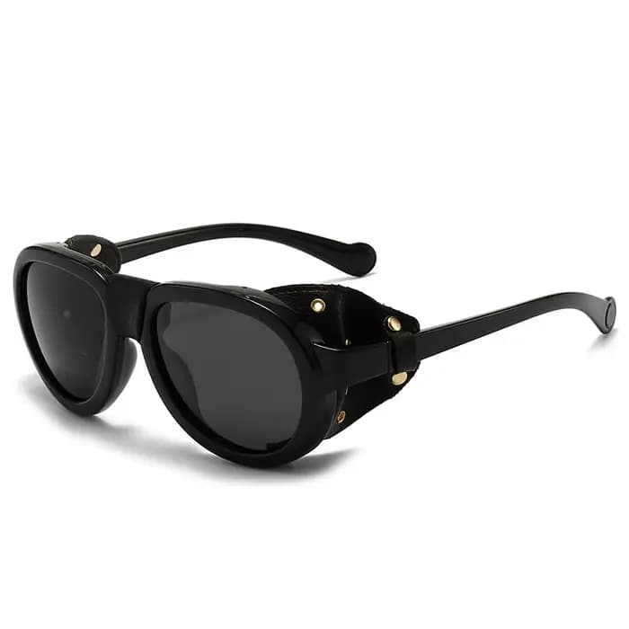 Lunettes de soleil polarisées pour femmes hommes rondes Steampunk lunettes en cuir Vintage lunettes 
