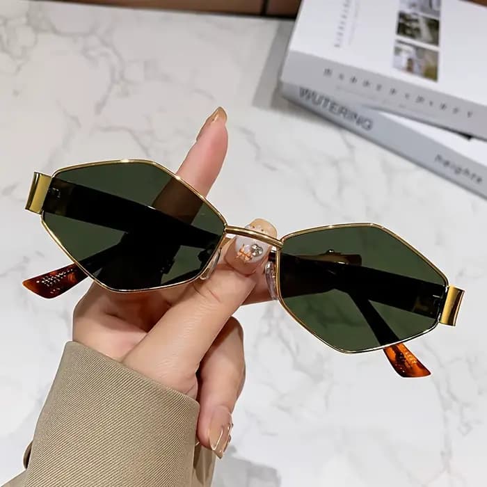 Lunettes de soleil hexagonales à la mode pour femmes, monture rétro dorée, plage, vacances, voyage, 