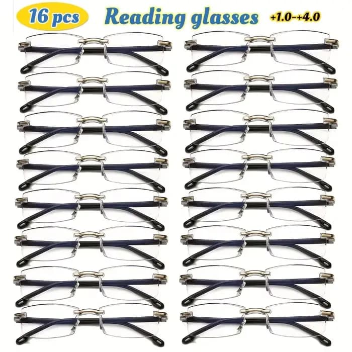 Lunettes de lecture légères sans cadre, 16 pièces, avec blocage de la lumière bleue, pour hommes et 