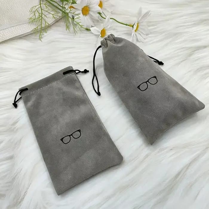 Étui à lunettes portable en tissu floqué, souple et polyvalent, pochette à cordon de couleur unie, a