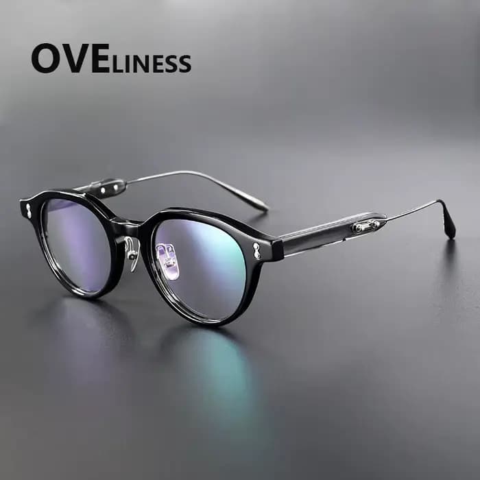 Acétate titane lunettes cadre hommes femmes marque Design Vintage rétro rond lunettes montures lunet