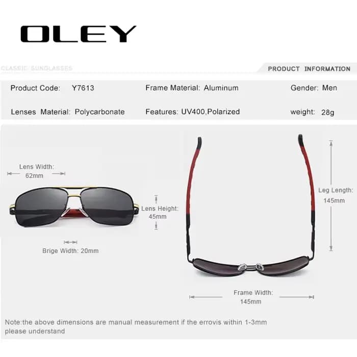 OLEY — Lunettes de soleil à verres polarisés pour hommes, mode contemporaine, protection des yeux, a