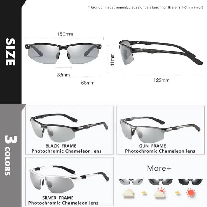 Nouveau aluminium sans monture lunettes de soleil photochromiques hommes lunettes de conduite polari