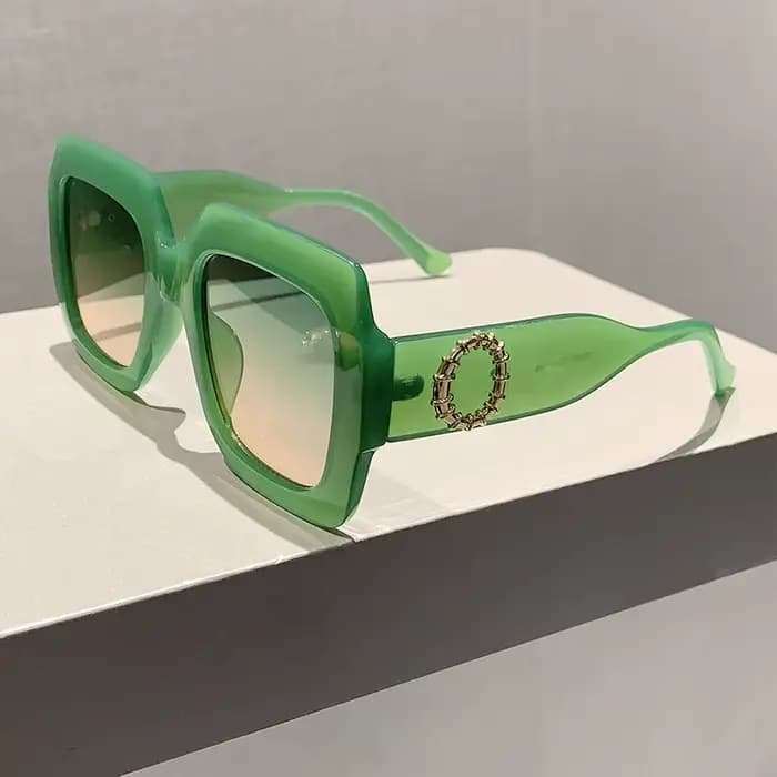 Lunettes de Soleil Élégantes Vertes pour Femme et Homme, Grand Cadre Carré, Dégradé, de Luxe, de Sty