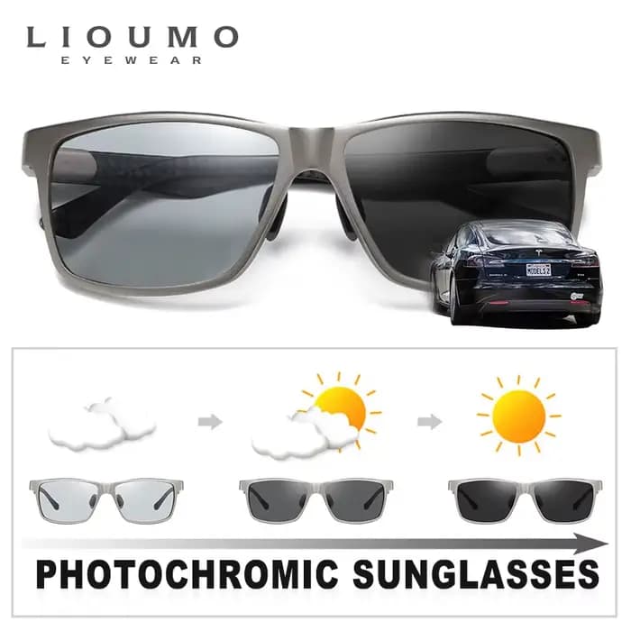 LIOUMO Top qualité photochromique lunettes de soleil polarisées pour hommes femmes cadre en Fiber de