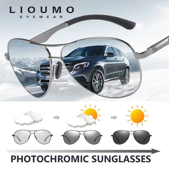 Lunettes de soleil photochromiques pilote de conception de marque classique hommes lunettes de solei
