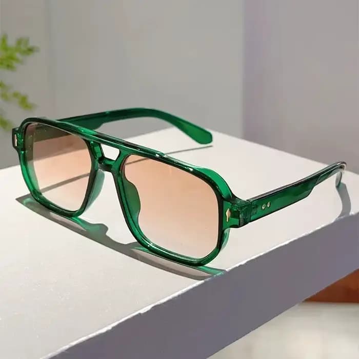 Nouvelles Lunettes de Soleil Carrées Vintage à Double Pont, Verres Océaniques UV400, Rivets Tendance