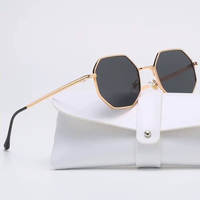Lunettes de soleil octogonales pour femmes, petites lunettes de soleil de marque de styliste en méta