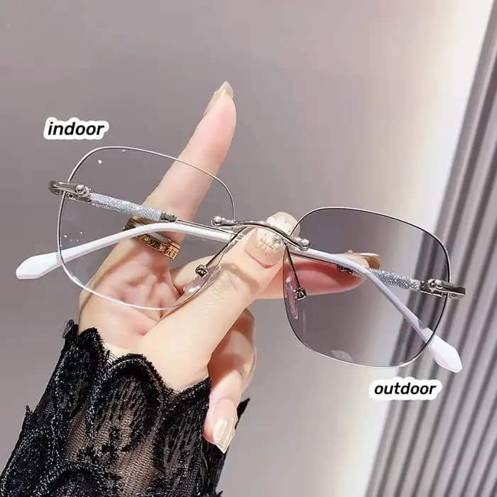 Lunettes de lecture photochromiques sans cadre à la mode pour femmes, lunettes ultra légères et anti