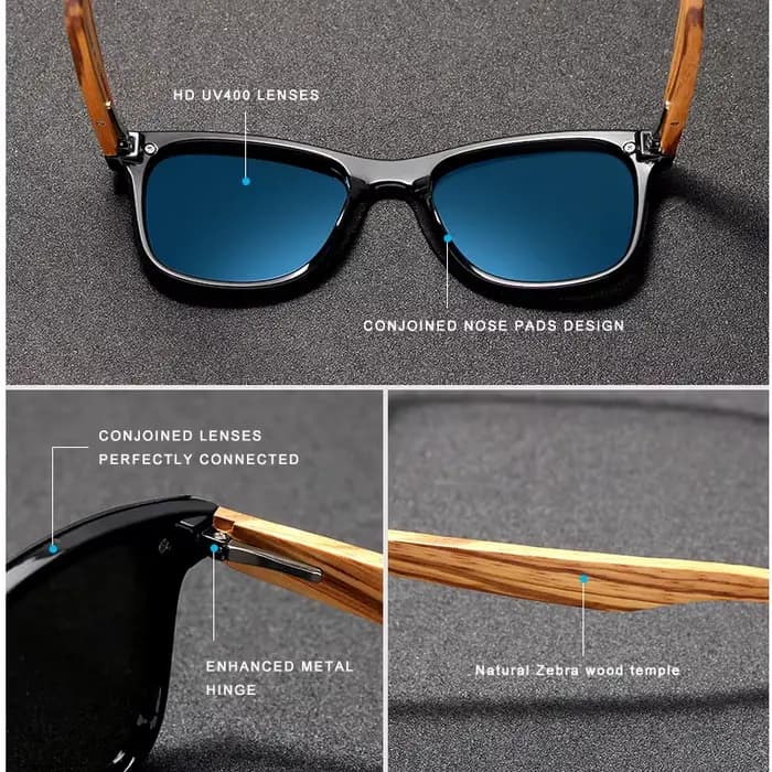 KINGSEVEN 2024 Lunettes de soleil carrées polarisées pour hommes et femmes, monture en bois zèbre, v
