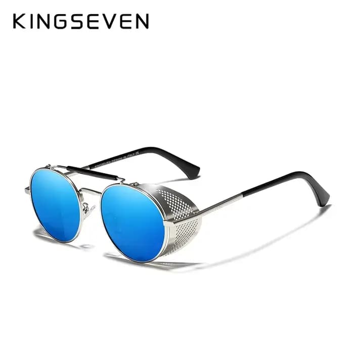 KINGSEVEN-Lunettes de soleil rondes Steampunk pour hommes et femmes, lunettes de soleil rétro, lunet