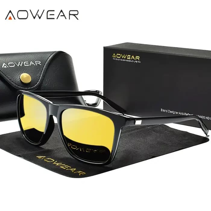 AOWEAR HD lunettes de Vision nocturne polarisées pour femmes carré jaune lunettes de conduite de nui