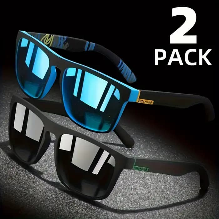 Lunettes de soleil polarisées carrées, 2 pièces, Anti-éblouissement, pour fête d'été, vacances, voya