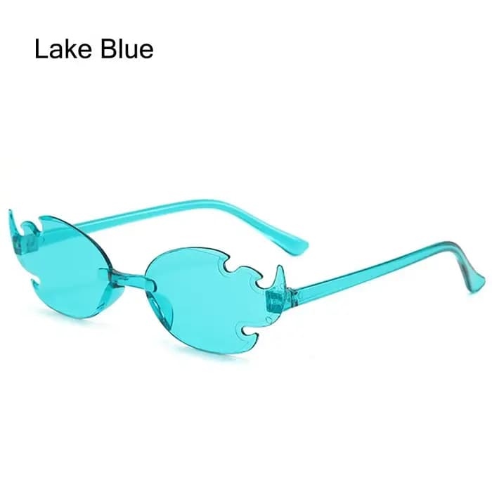 Lunettes de soleil rétro sans monture en forme de flamme, lunettes de soleil colorées en forme de fl