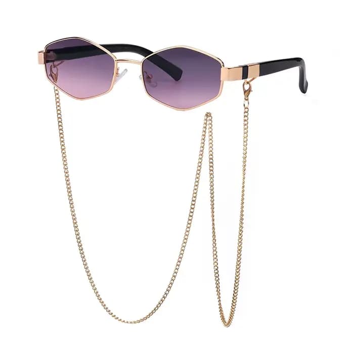 Lunettes de soleil punk 2026 avec chaîne, de marque, rétro, pour femme, monture polygonale unique, p