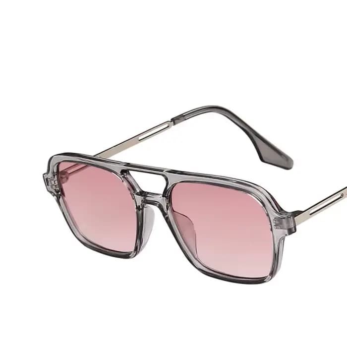 Lunettes de soleil rétro à double pont pour femmes, monture rose dégradée, tendance, motif léopard c