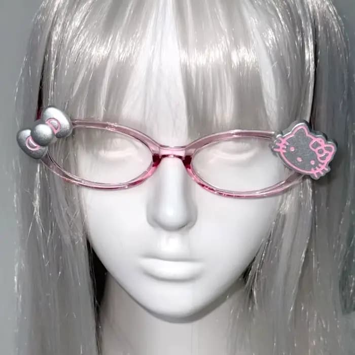 Lunettes décoratives japonaises Kawaii rose Hello Kitty, jolies lunettes Harajuku avec nœud brillant