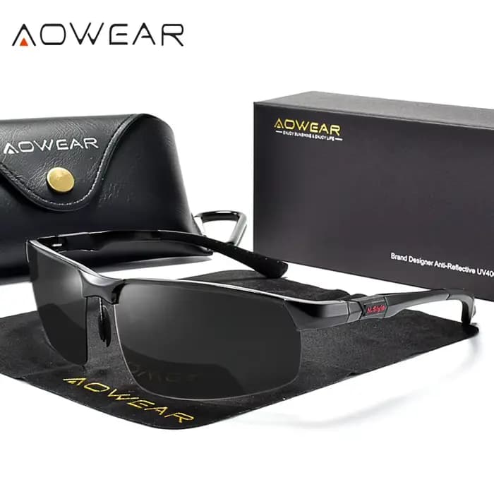 AOWEAR-Lunettes de soleil miroir sans monture pour hommes, lunettes de soleil polarisées, qualité de