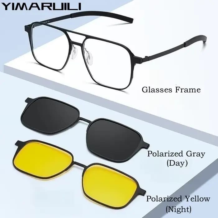 YIMARUILI pilote polarisé pince magnétique sur lunettes pur titane Double faisceau optique Prescript