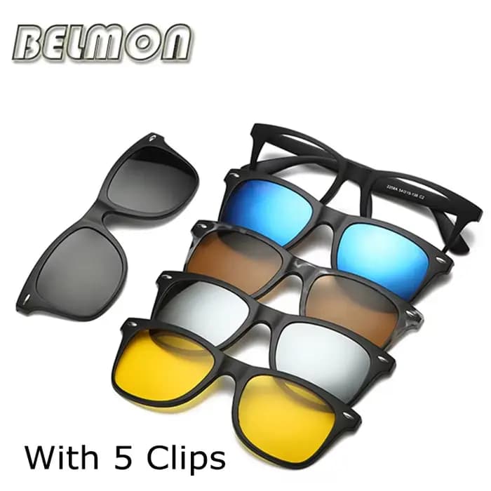 Monture de lunettes de mode hommes femmes avec 5 pièces pince sur lunettes de soleil lunettes magnét